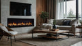 SimpliFire Allusion Edge 78 inch electric fireplace against tile wall