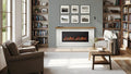SimpliFire Allusion Edge 50 inch electric fireplace in library with Boyd build-out kit