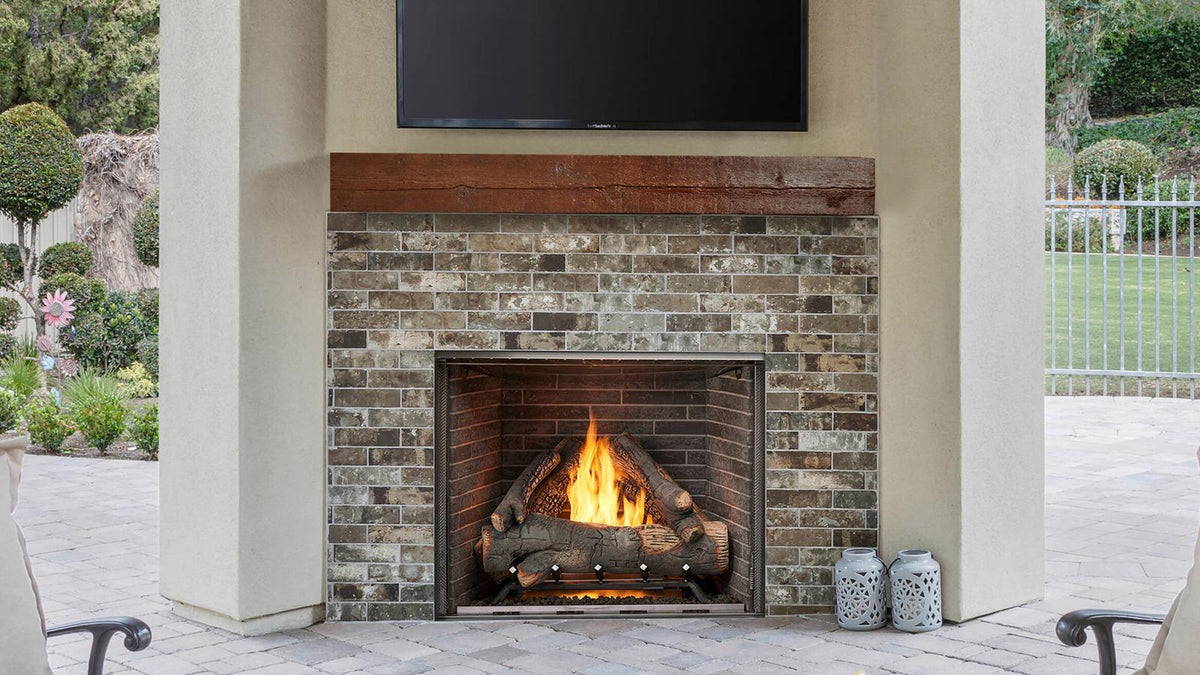 Majestic Courtyard 36" Outdoor Gas Fireplace in outdoor patio setting