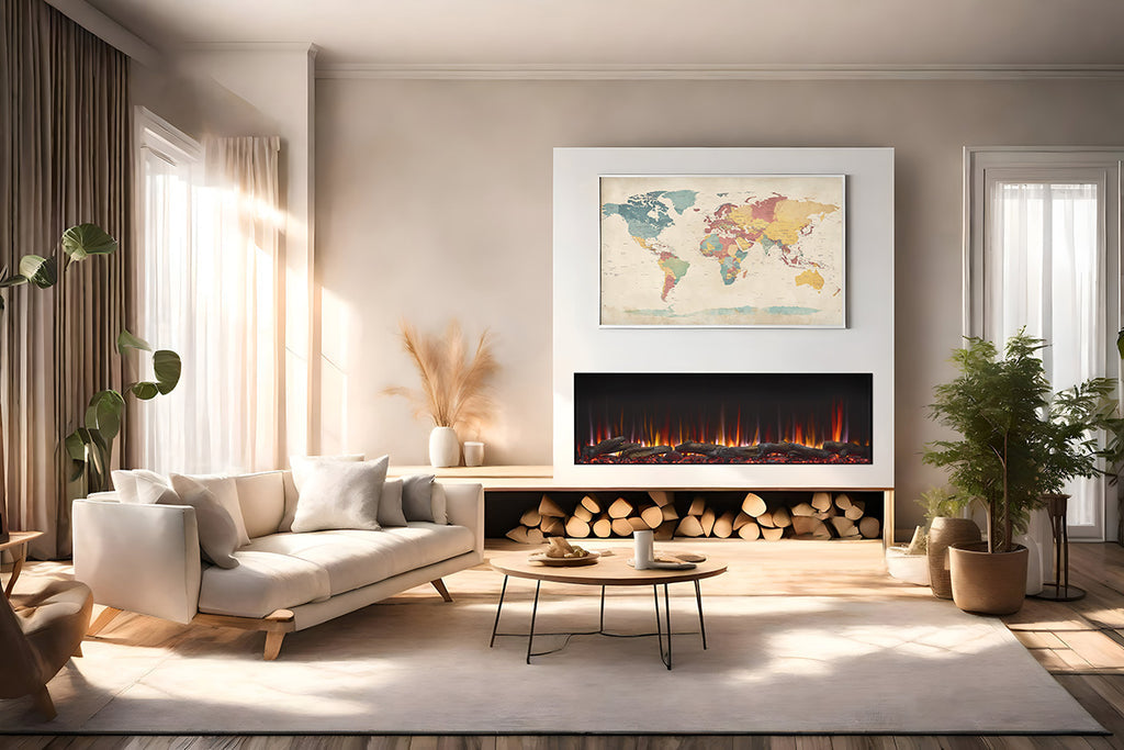 SimpliFire Triton 65 inch linear electric fireplace in room