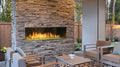 Majestic Lanai 60" Outdoor Linear Gas Fireplace, single-sided, in stacked-stone hearth wall